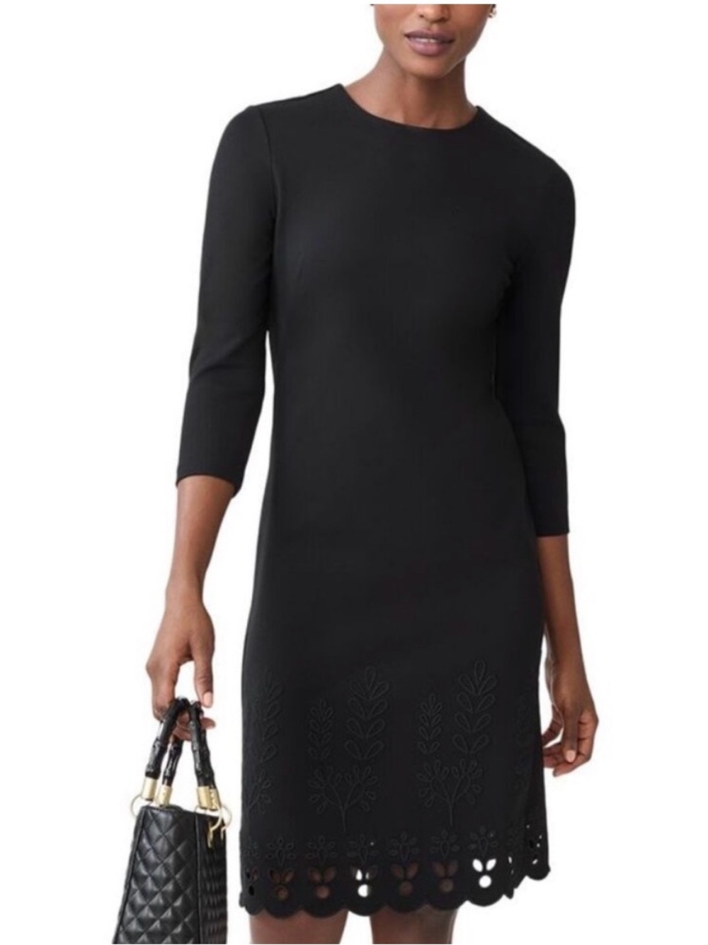 J McLauglin Classic Black Scallop-Hem Sheath Dress